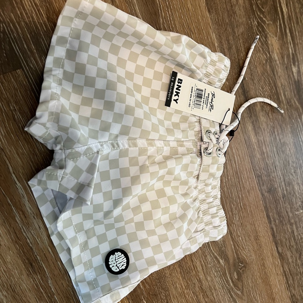 White Checkered Binky Bro Swim Shorts 2t